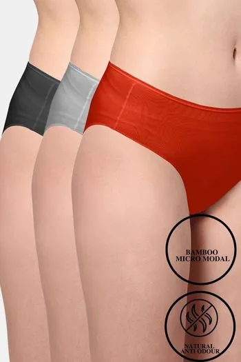Buy AshleyandAlvis Medium Rise Full Coverage Anti Bacterial Hipster Panty (Pack of 3) - Assorted